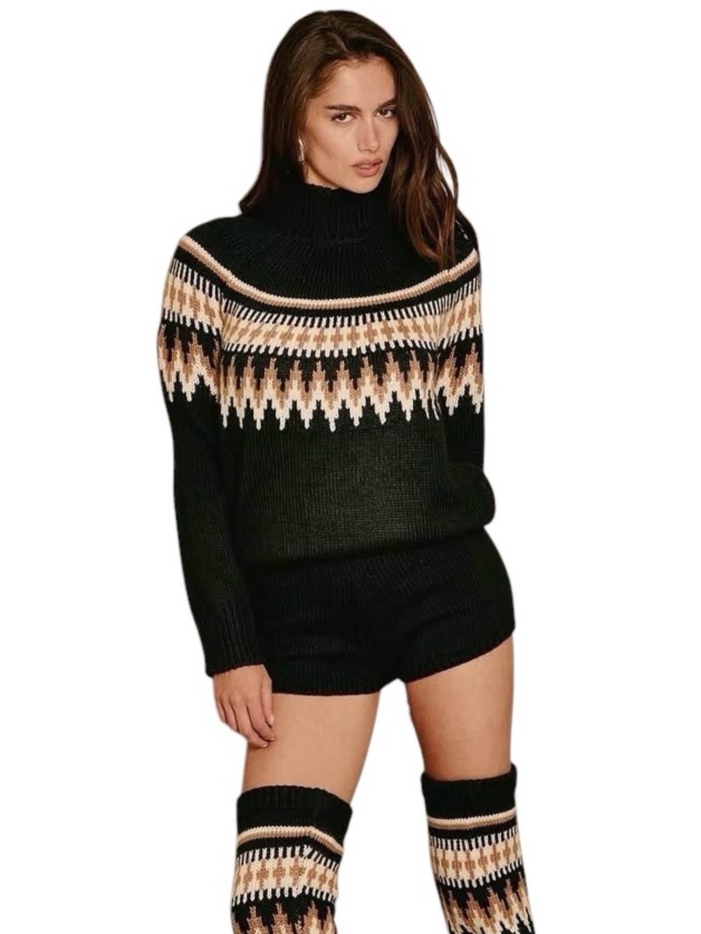 Seroya The Rocky Romper Knit Sweater Black Fair Isle Snow Ski Bunny Medium